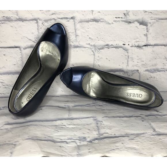 Guess Metallic Blue Peeptoe Pump - Picture 8 of 9